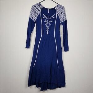 Free People Blue Embroidered XS Midi Dress